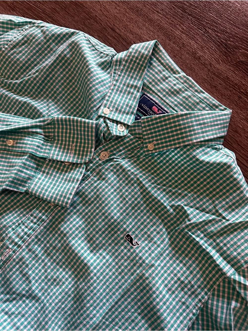 Vineyard Vines Green White Check Cotton Long Sleeve Button-Up Shirt XL Men’s